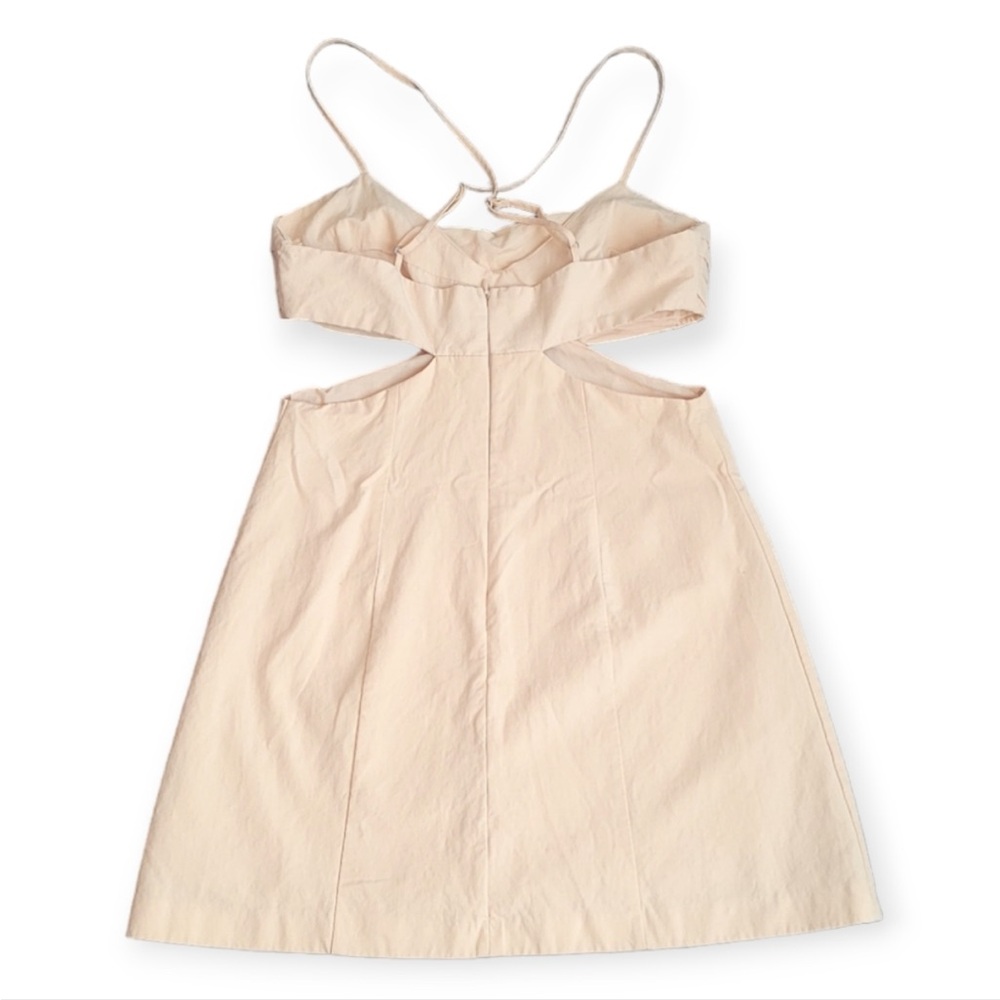 Zara Light Yellow Linen Blend Cut Out Mini Dress Size Medium